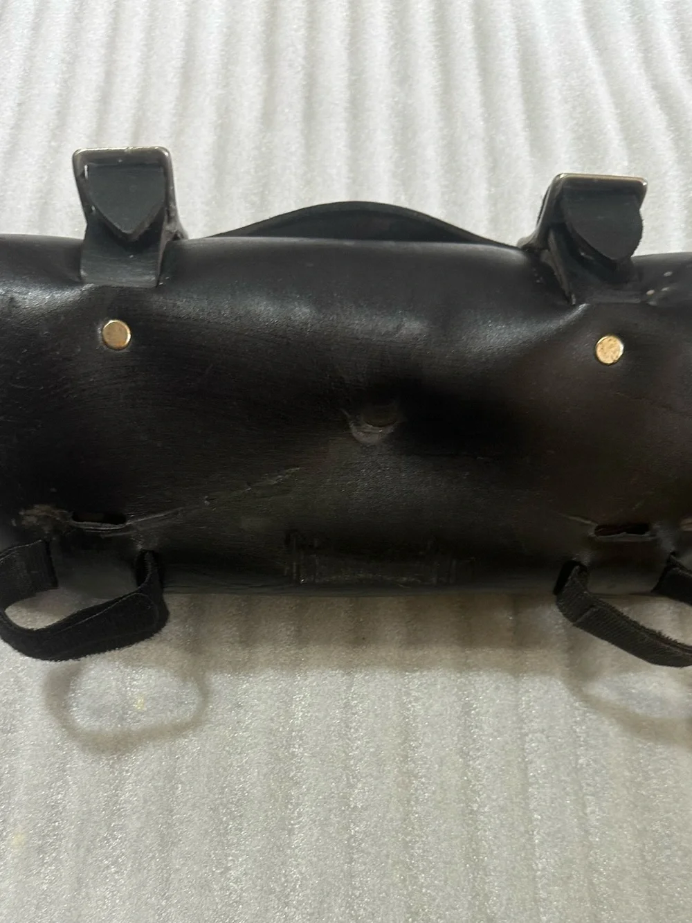 Black Leather Motorcycle Bag with Velcro w/ Buckle, and Handlebar  Straps